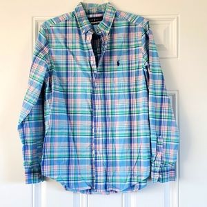 Ralph Lauren pink blue boy 18-20 plaid shirt